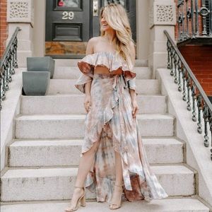 Olivaceous Crop and Hi Low Skirt Tie Dye Set